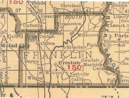 Historical Map of Preston at the center of Franklin County