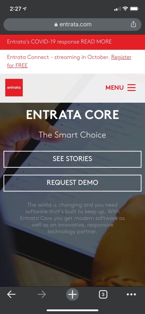 mobile screenshotof the main page for Entrata